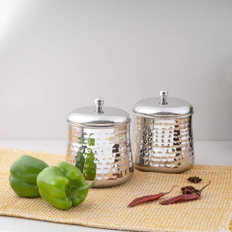 Vintage Charm Hammered Steel Canister (650 mL Each) - Set Of Two